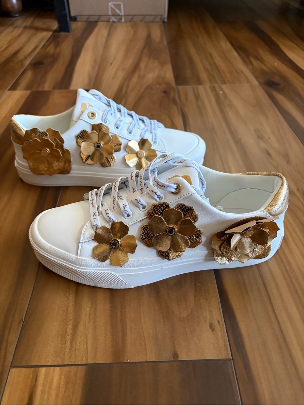 Karl Lagerfeld White Sneakers with Gold Floral Accents
